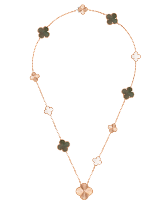 [Luxery]DETACHABLE CLOVER 15(11+4) FLOWER SILVER NECKLACE SET