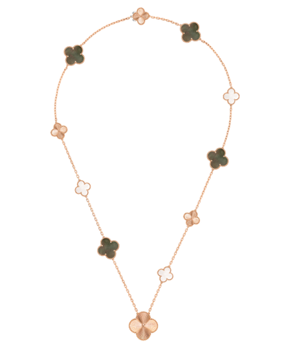 [Luxery]DETACHABLE CLOVER 15(11+4) FLOWER SILVER NECKLACE SET