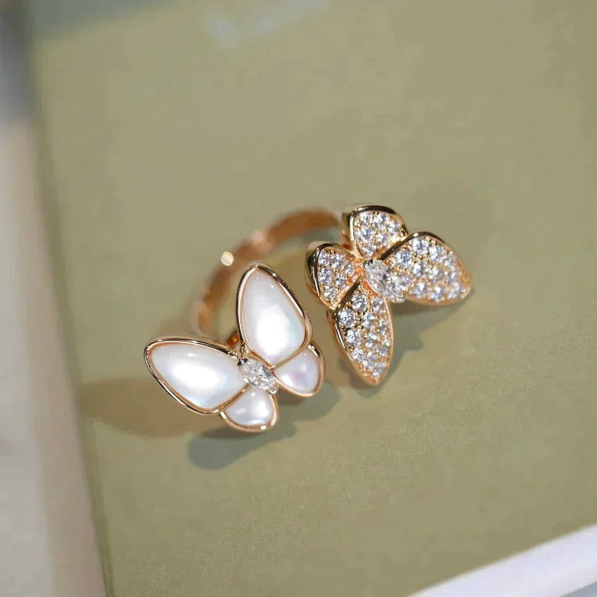 [Luxery]TWIN BUTTERFLY DIAMOND MOP RING