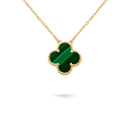 [Luxery]CLOVER 15MM MALACHITE SINGLE FLOWER  NECKLACE