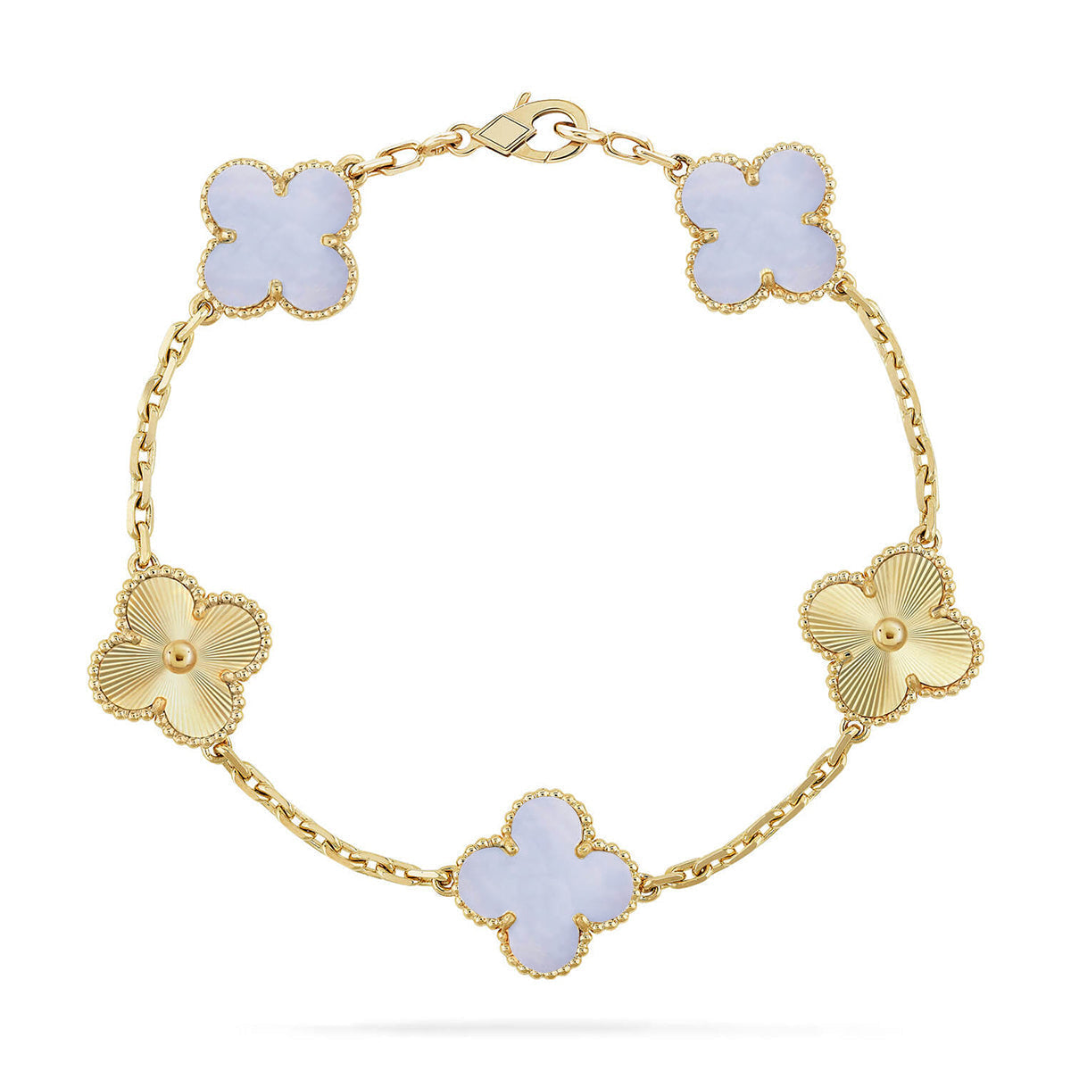 [Luxery] CLOVER 5 MOTIF PURPLE CHALCEDONY BRACELET COLLECTION