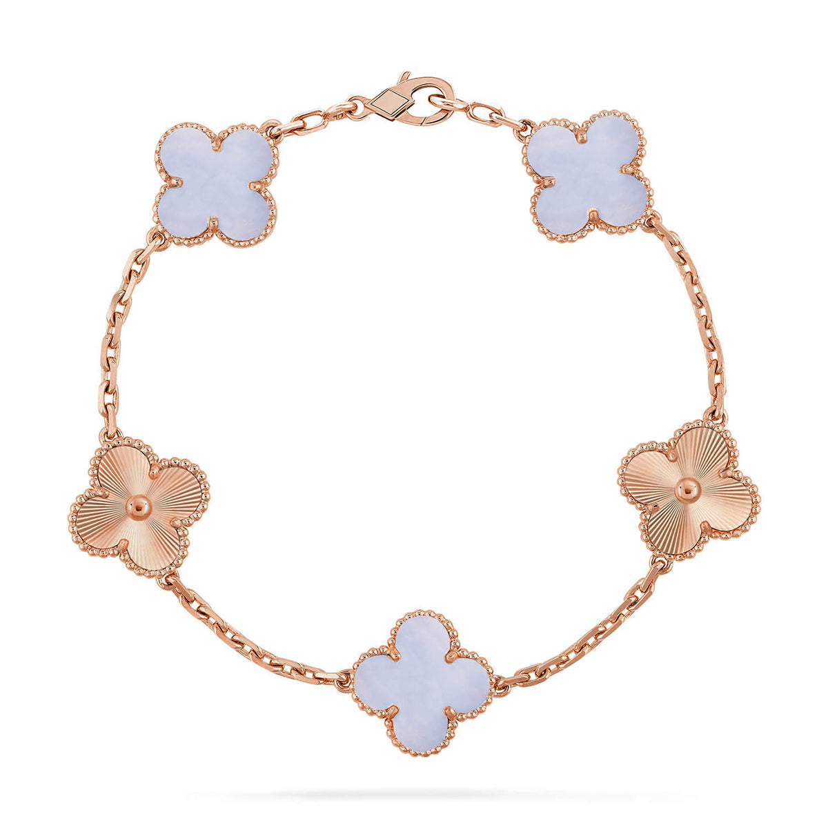 [Luxery] CLOVER 5 MOTIF PURPLE CHALCEDONY BRACELET COLLECTION