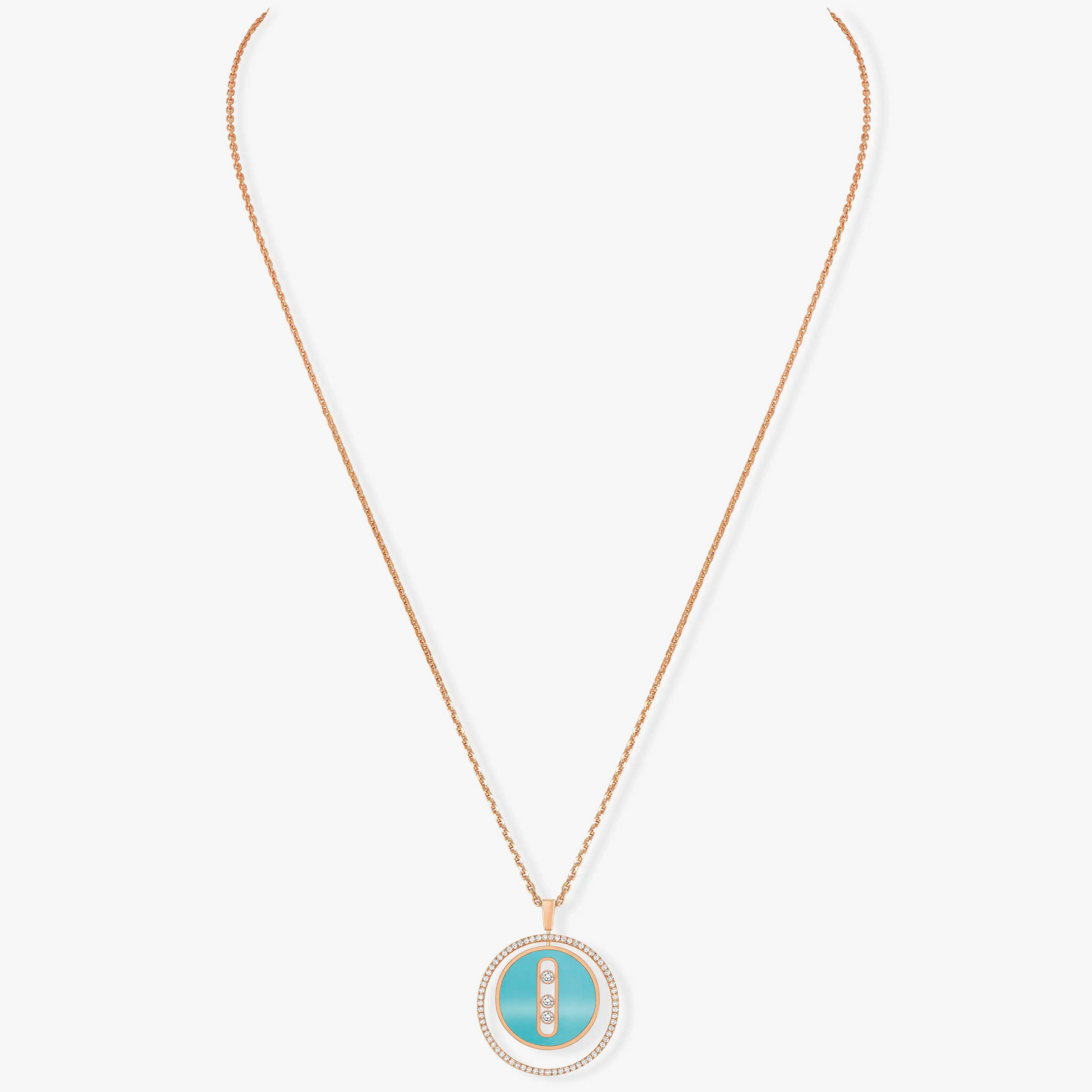 [Luxery]Demo MOVE 3 DIAMONDS TURQUOISE PINK GOLD DIAMOND NECKLACE