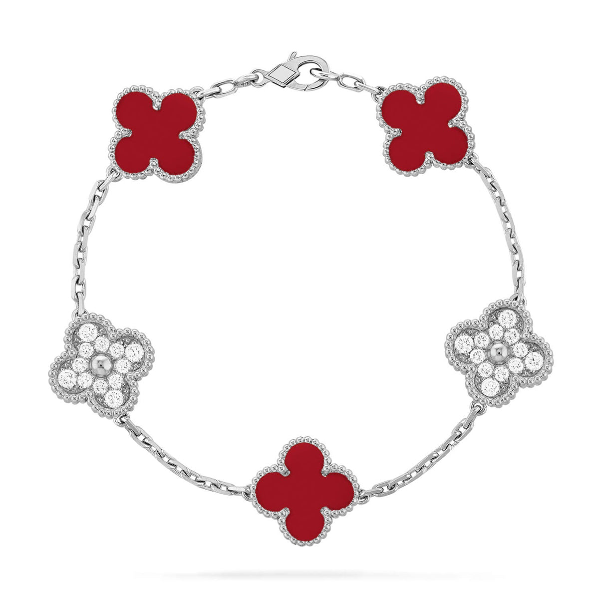 [Luxery] CLOVER 5 MOTIF RED CORNELIAN BRACELET COLLECTION
