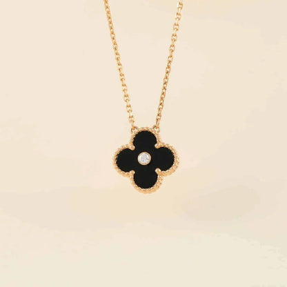 [Luxery]CLOVER 15MM DIAMOND ONYX NECKLACE
