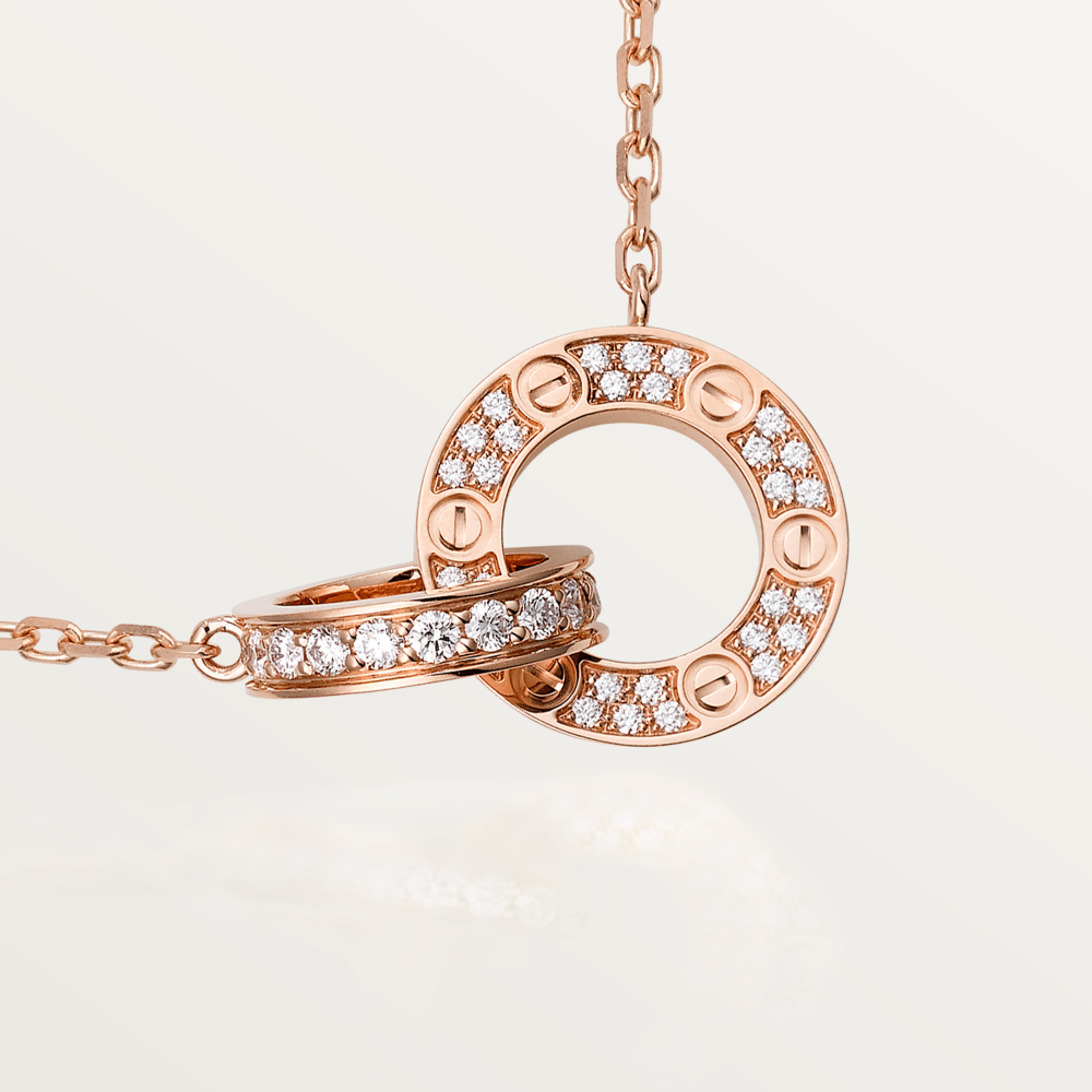 [Luxery]LOVE 7.6MM NECKLACE ROSE GOLD AND SILVER  FULL DIAMOND