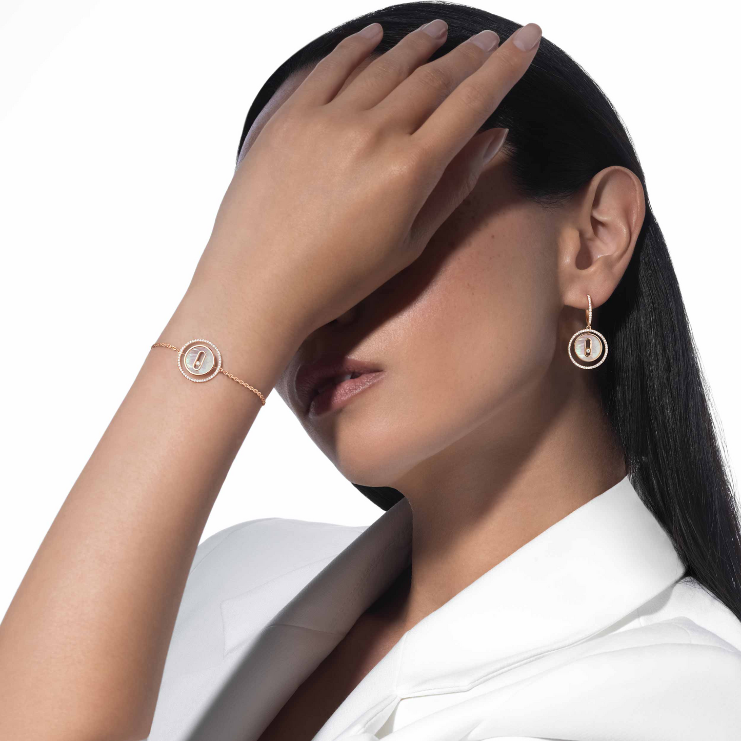 [Luxery]Demo MOVE WHITE MOTHER OF PEARL PINK GOLD DIAMOND BRACELET