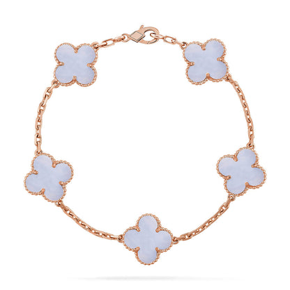 [Luxery] CLOVER 5 MOTIF PURPLE CHALCEDONY BRACELET COLLECTION