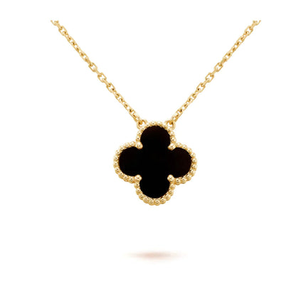 [Luxery]CLOVER 15MM BLACK ONYX SINGLE FLOWER NECKLACE