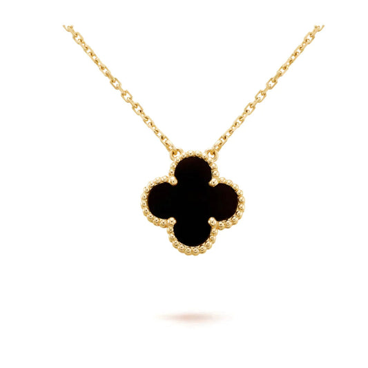 [Luxery]CLOVER 15MM BLACK ONYX SINGLE FLOWER NECKLACE