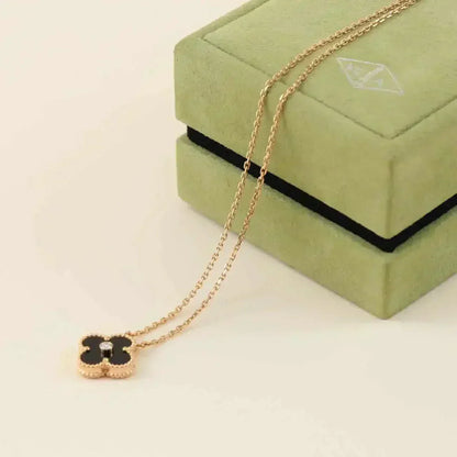 [Luxery]CLOVER 15MM DIAMOND ONYX NECKLACE