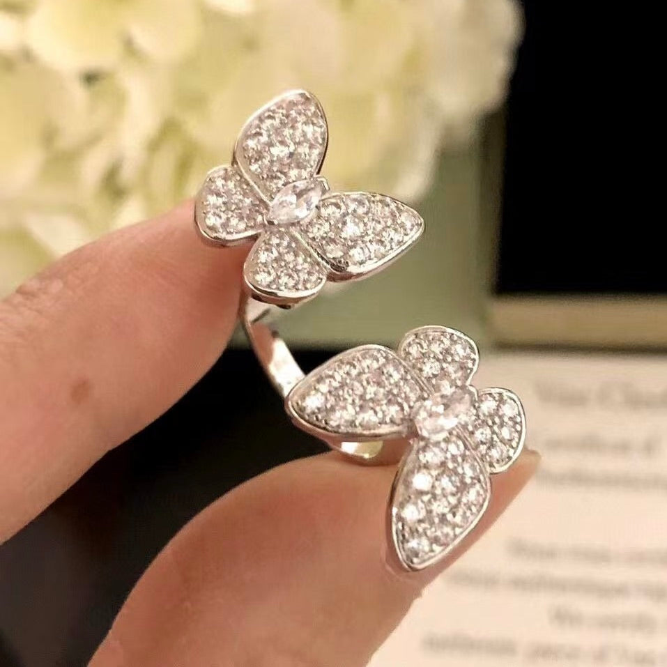[Luxery]TWIN SILVER BUTTERFLY DIAMOND RING