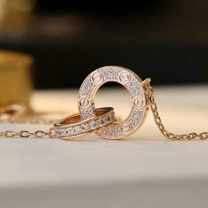 [Luxery]LOVE 7.6MM NECKLACE ROSE GOLD AND SILVER  FULL DIAMOND