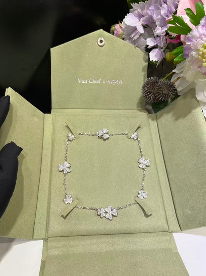 [Luxery Jewelry]CLOVER 10 MOTIFS  FULL DIAMOND NECKLACE