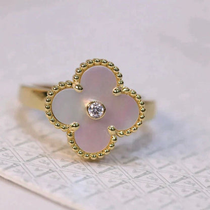 [Luxery]CLOVER PINK MOP RING GOLD DIAMOND