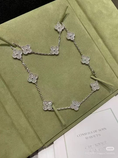 [Luxery Jewelry]CLOVER 10 MOTIFS  FULL DIAMOND NECKLACE