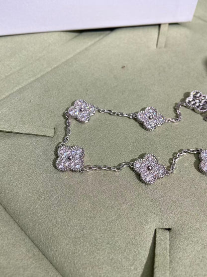 [Luxery Jewelry]CLOVER 10 MOTIFS  FULL DIAMOND NECKLACE