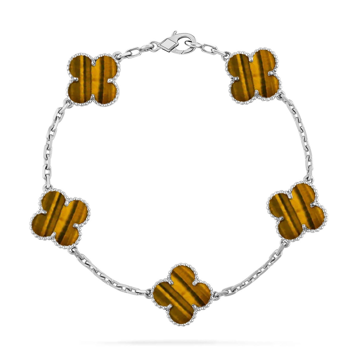 [Luxery] CLOVER 5 MOTIFS TIGER EYE BRACELET COLLECTION