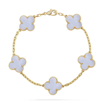 [Luxery] CLOVER 5 MOTIF PURPLE CHALCEDONY BRACELET COLLECTION