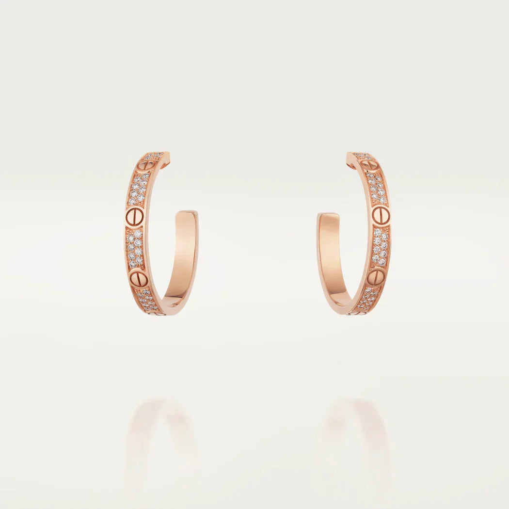 [Luxery]LOVE DIAMOND PINK GOLD HOOP EARRINGS