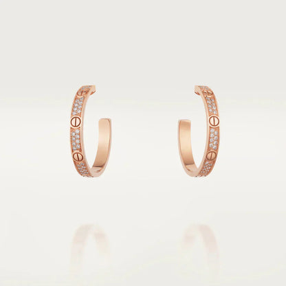 [Luxery]LOVE DIAMOND PINK GOLD HOOP EARRINGS