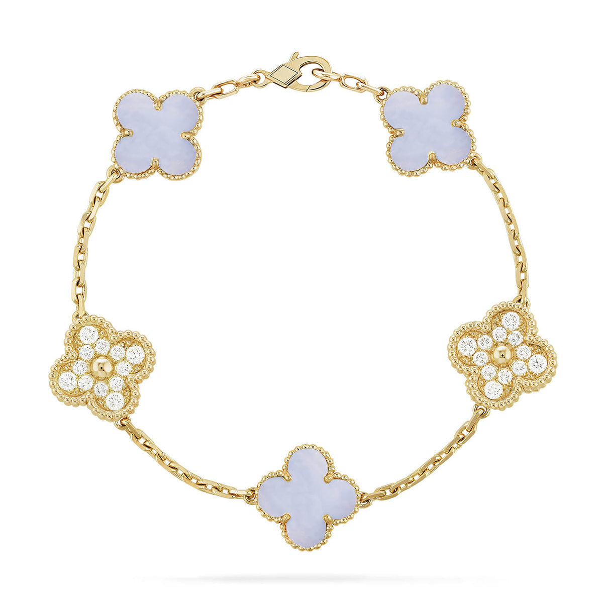 [Luxery] CLOVER 5 MOTIF PURPLE CHALCEDONY BRACELET COLLECTION