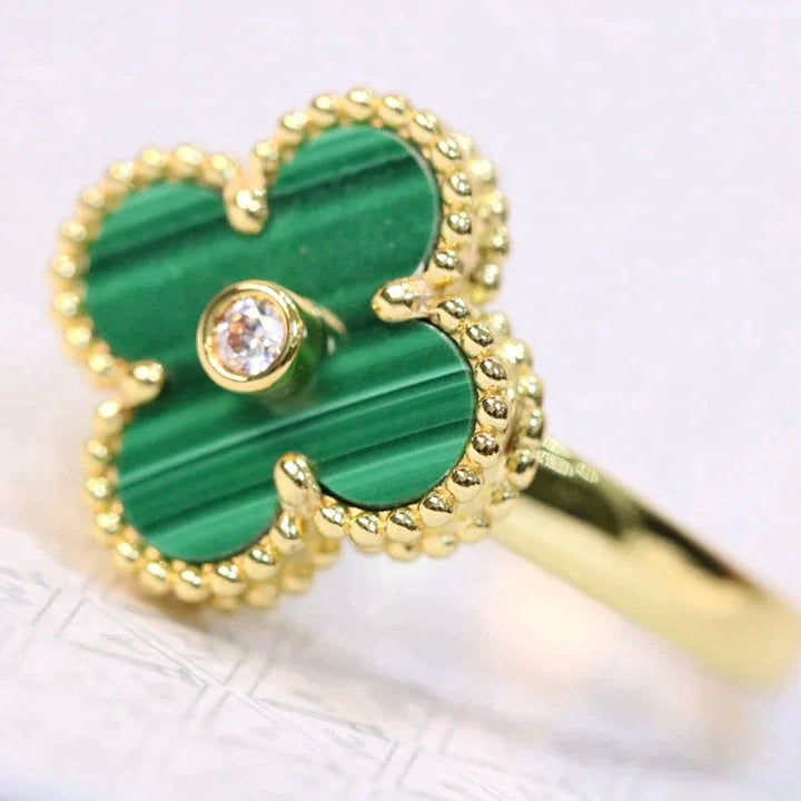 [Luxery]CLOVER MALACHITE RING GOLD DIAMOND