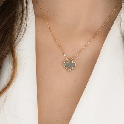 [Luxery]CLOVER 15MM  GRAY MOTHER OF PEARL NECKLACE