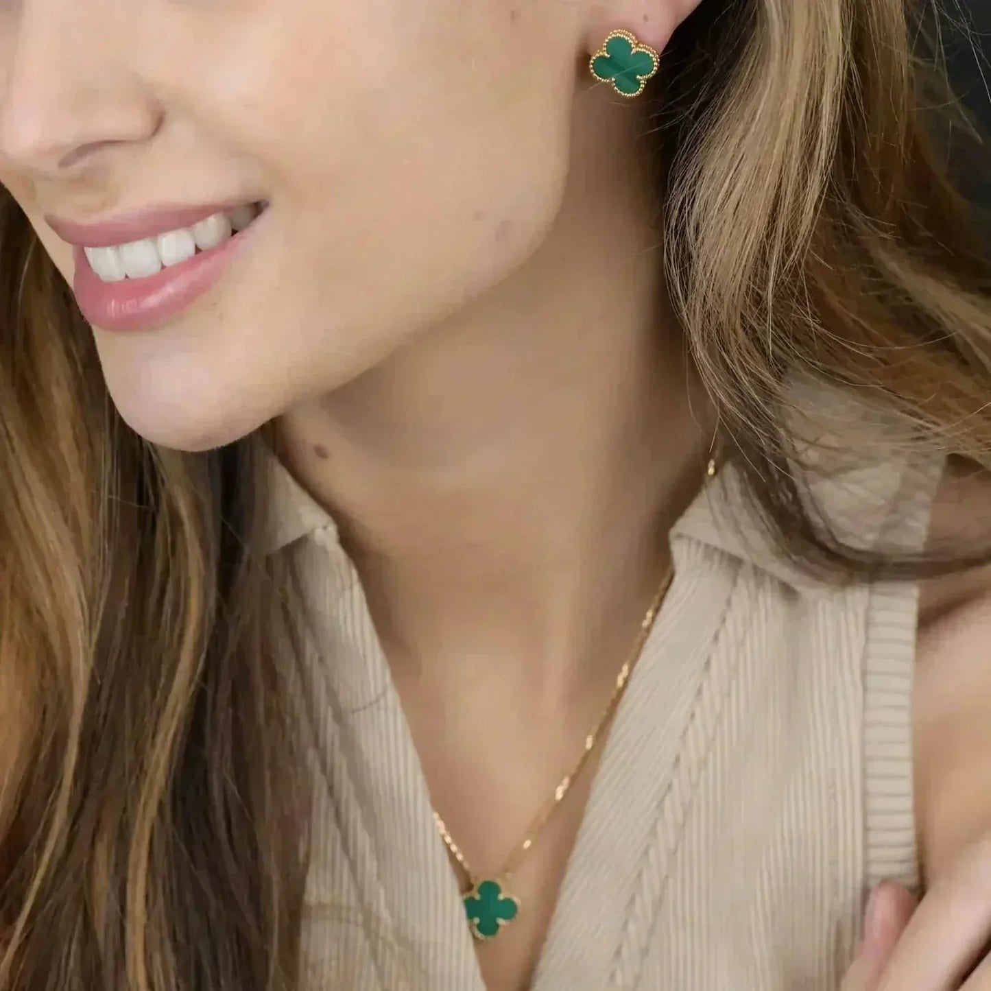 [Luxery]CLOVER MINI 9.5MM MALACHITE  EARRINGS