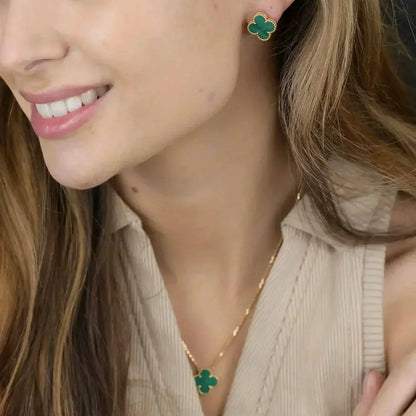 [Luxery]CLOVER MINI 9.5MM MALACHITE  EARRINGS