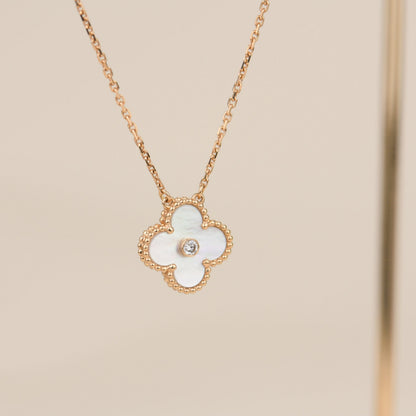 [Luxery]CLOVER 15MM DIAMOND WHITE FRITILLARIA NECKLACE