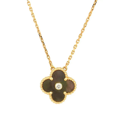 [Luxery]CLOVER 15MM DIAMOND AND MOTHER-OF-GREY NECKLACE
