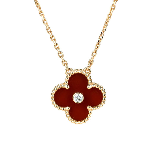 [Luxery]CLOVER 15MM DIAMOND CARNELIAN NECKLACE