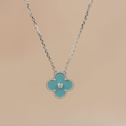 [Luxery]CLOVER 15MM DIAMOND SVRES PORCELAIN  NECKLACE SILVER