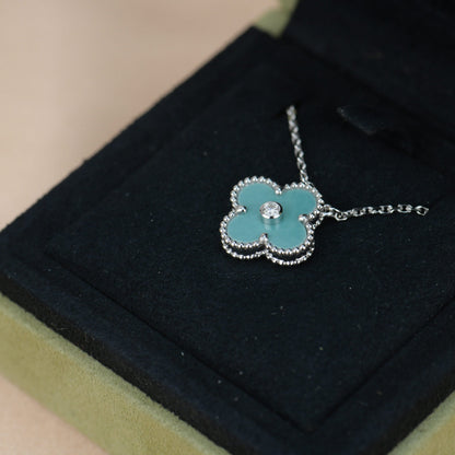 [Luxery]CLOVER 15MM DIAMOND SVRES PORCELAIN  NECKLACE SILVER