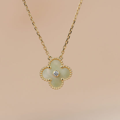 [Luxery]CLOVER 15MM DIAMOND GOLD MOTHER OF PEARL NECKLACE