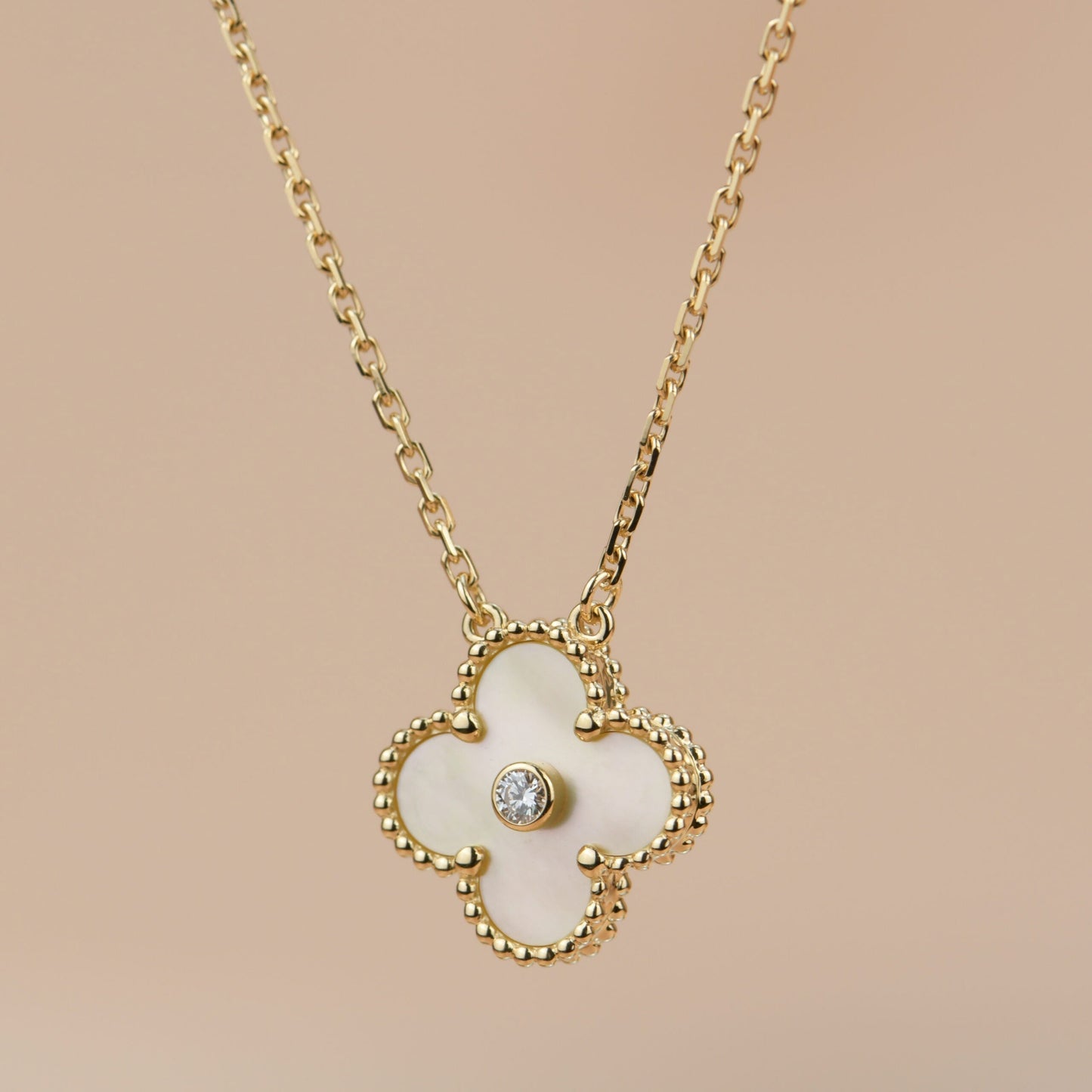 [Luxery]CLOVER 15MM DIAMOND GOLD MOTHER OF PEARL NECKLACE