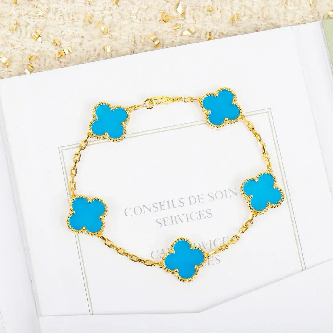 [Luxery] CLOVER 5 MOTIF TURQUOISE BRACELET COLLECTION