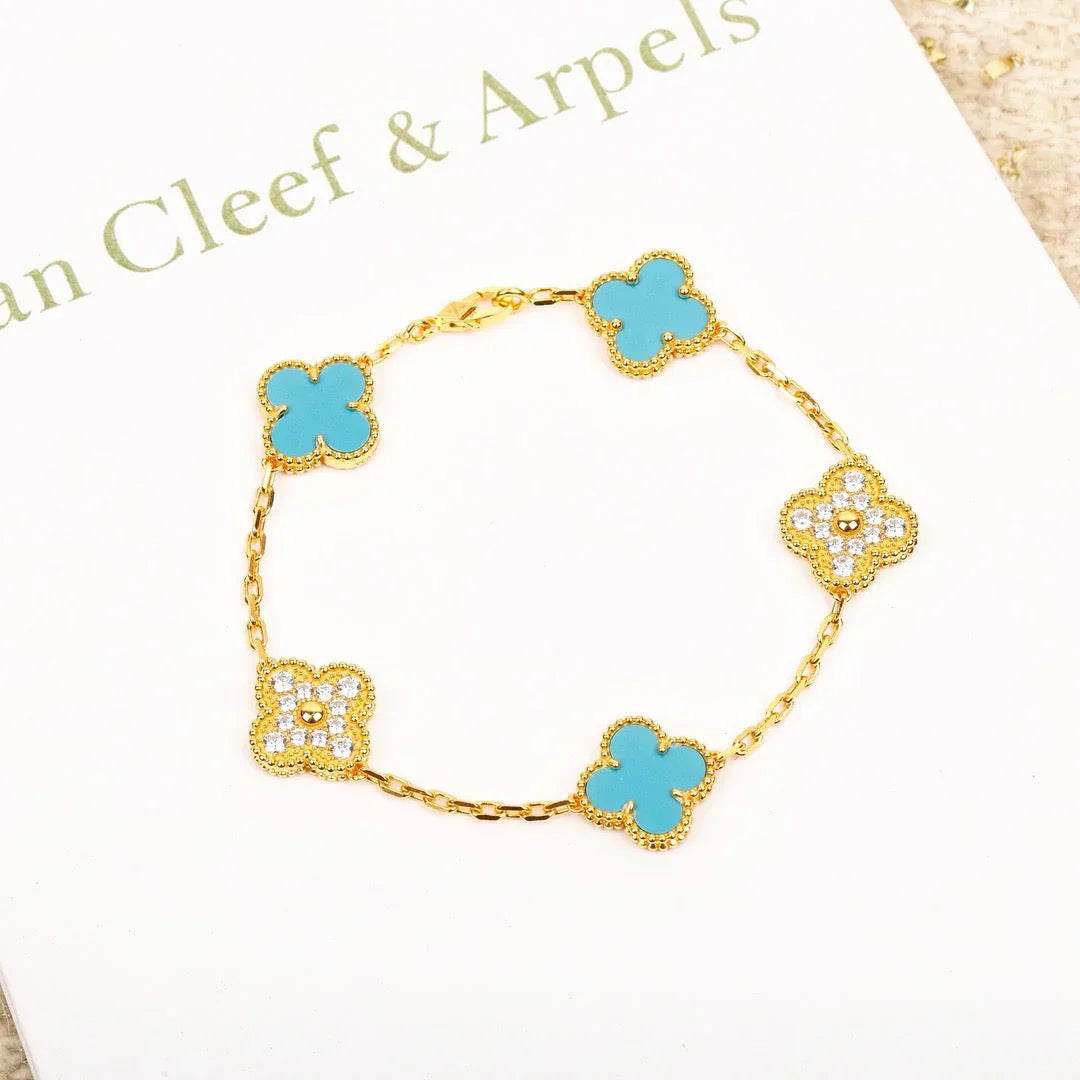 [Luxery] CLOVER 5 MOTIF TURQUOISE BRACELET COLLECTION