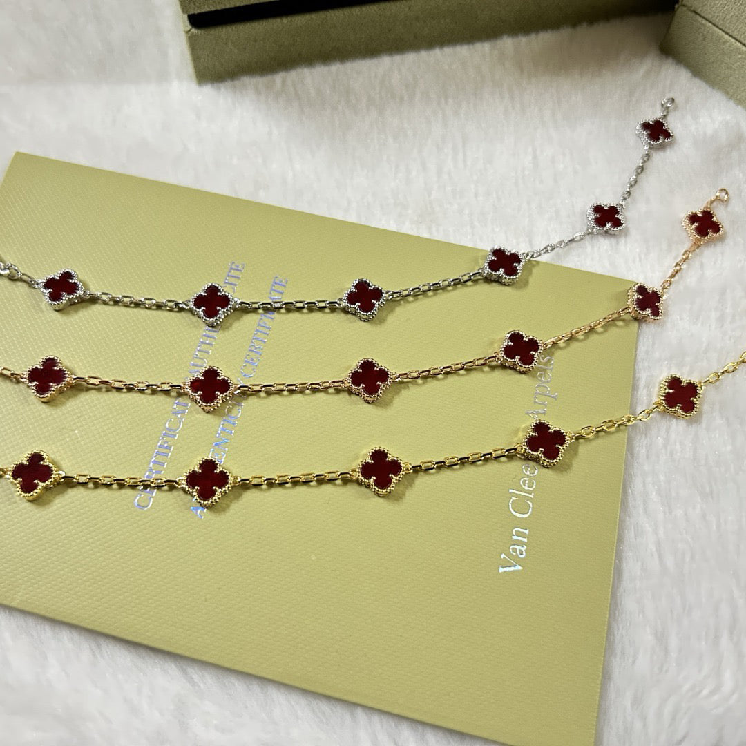 [Luxery]CLOVER 6 MOTIF RED AGATE BRACELET-w
