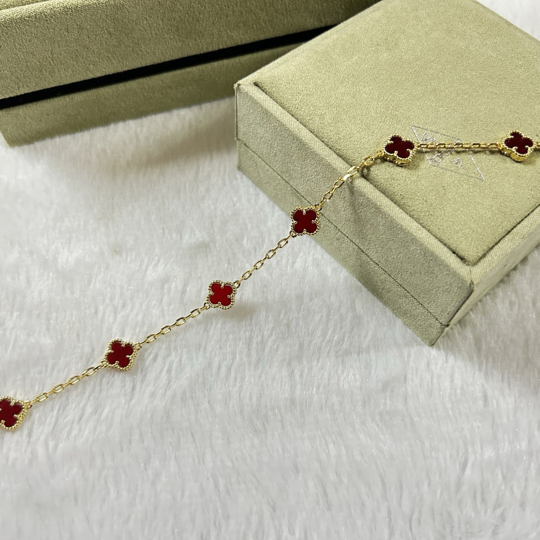 [Luxery]CLOVER 6 MOTIF RED AGATE BRACELET-w