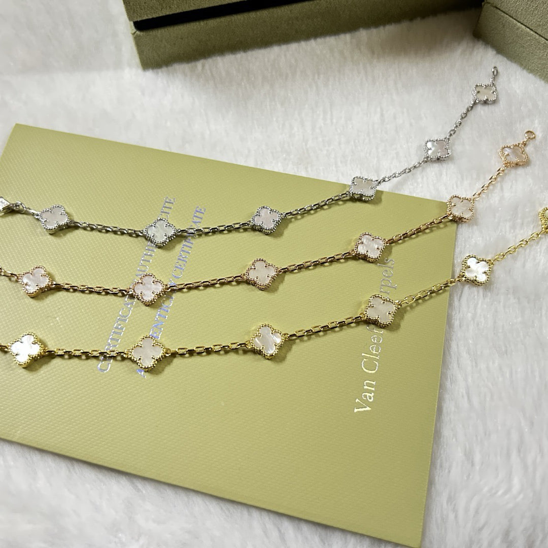 [Luxery]CLOVER 6 MOTIF WHITE MOP BRACELET-w