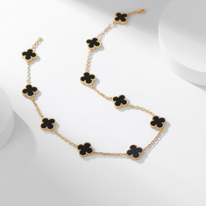 [Luxery]CLOVER 10 MOTIFS ONYX NECKLACE