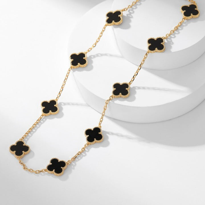 [Luxery]CLOVER 10 MOTIFS ONYX NECKLACE