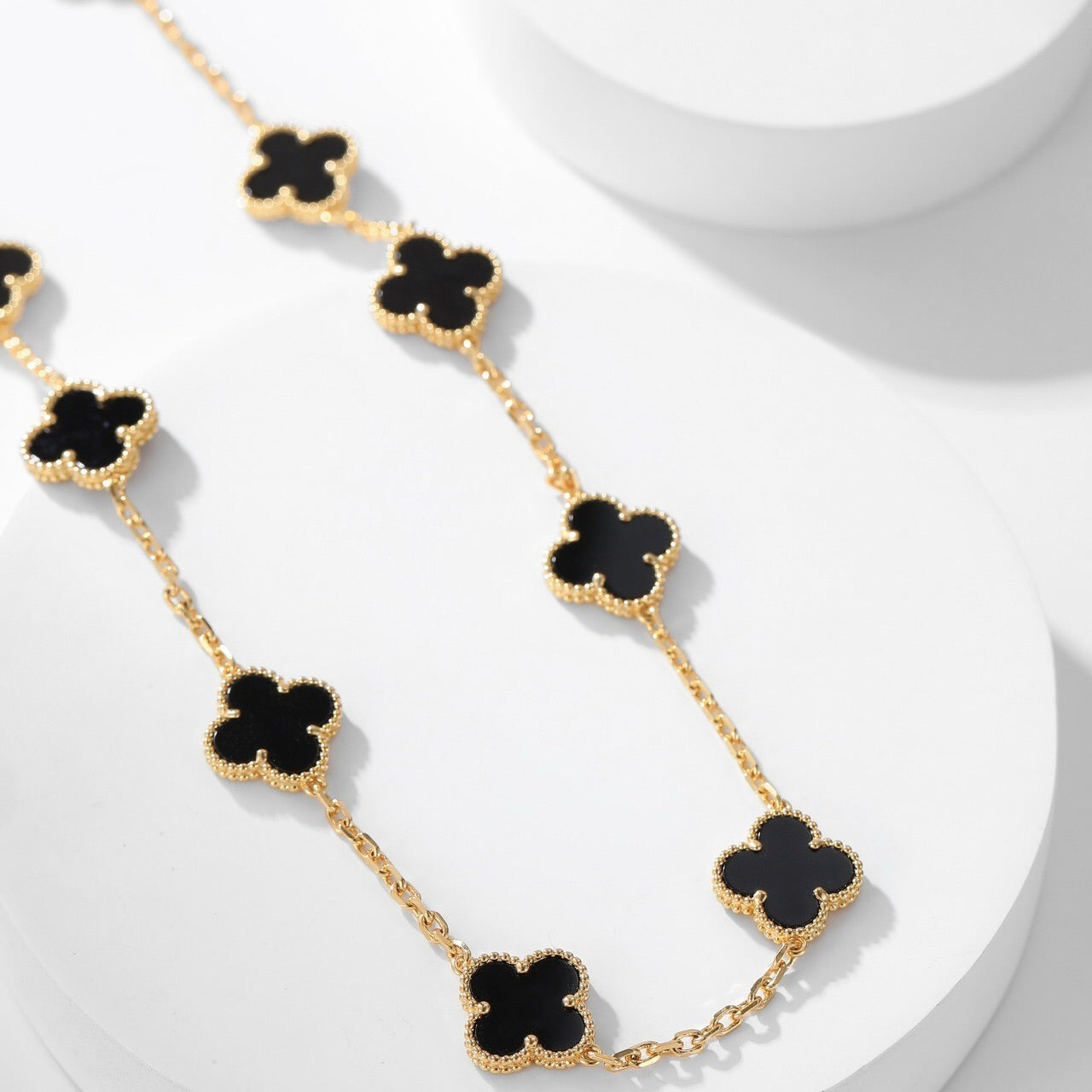 [Luxery]CLOVER 10 MOTIFS ONYX NECKLACE