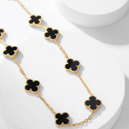 [Luxery]CLOVER 10 MOTIFS ONYX NECKLACE
