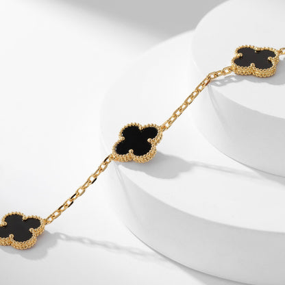 [Luxery]CLOVER 10 MOTIFS ONYX NECKLACE