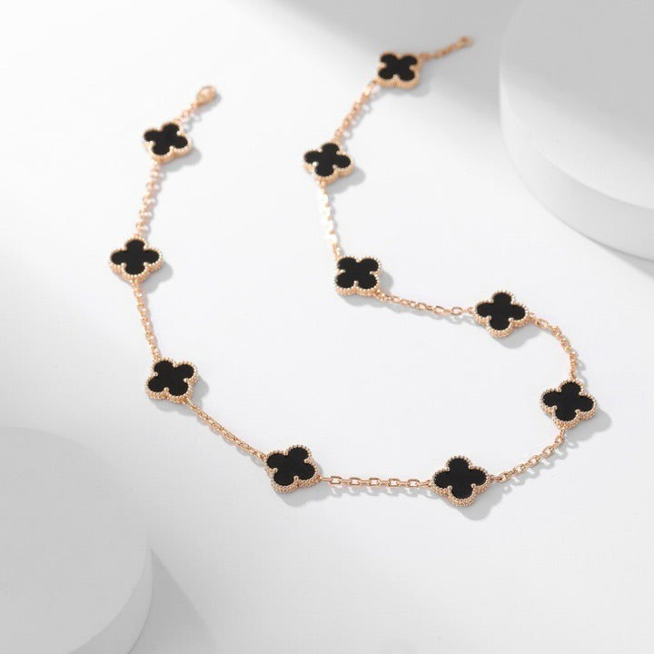 [Luxery]CLOVER 10 MOTIFS ONYX NECKLACE