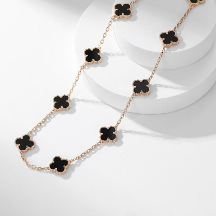 [Luxery]CLOVER 10 MOTIFS ONYX NECKLACE