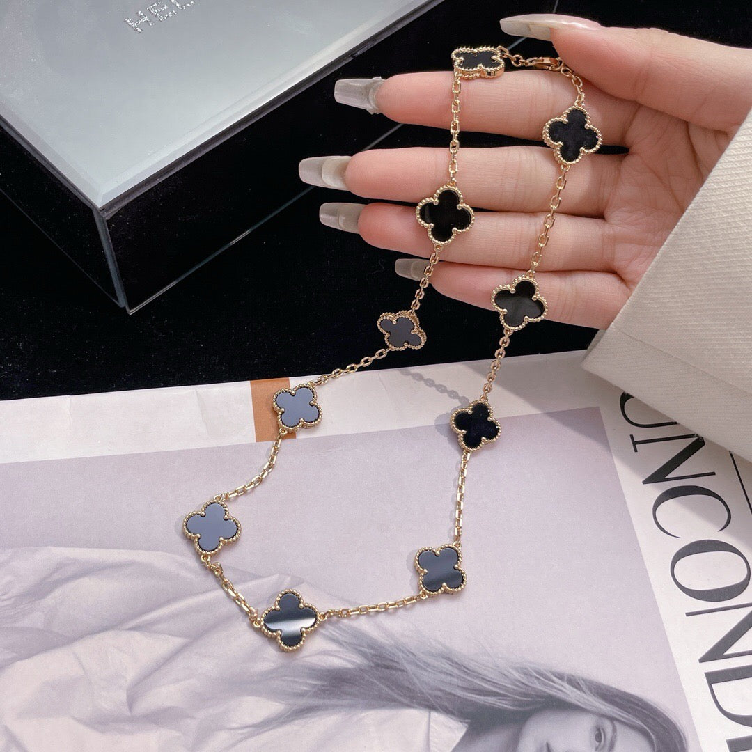 [Luxery]CLOVER 10 MOTIFS ONYX NECKLACE